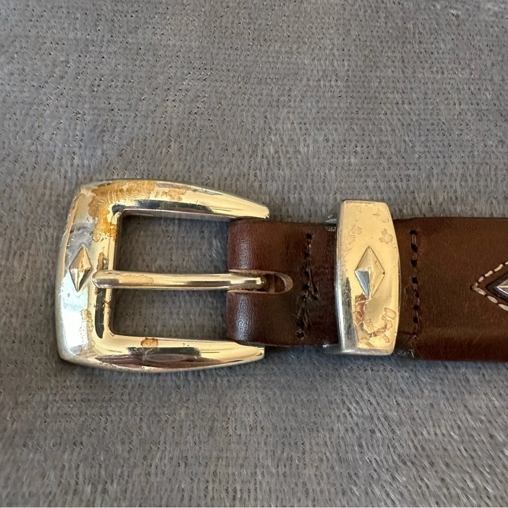BRIGHTON Brown Leather Silver Stud Denver P3507 DIAMOND Belt Size 32